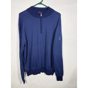 Peter Millar Mens XL Blue Stripe Quarter Zip Pullover Sweater Golf Knit LOGO